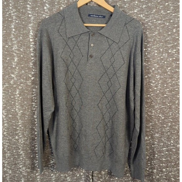 Northern Isles Gray Collared Geometric Pullover Silk Sweater Men's Large - Picture 1 of 7